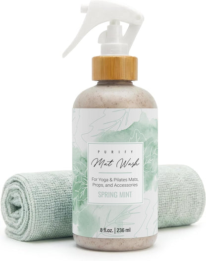 Organic Yoga Mat Cleaner Spray | 8oz Summer Bloom with Microfiber Cloth | Made in the USA | Safely and Effectively Cleans All Mats and Pilates + Yoga Accessories