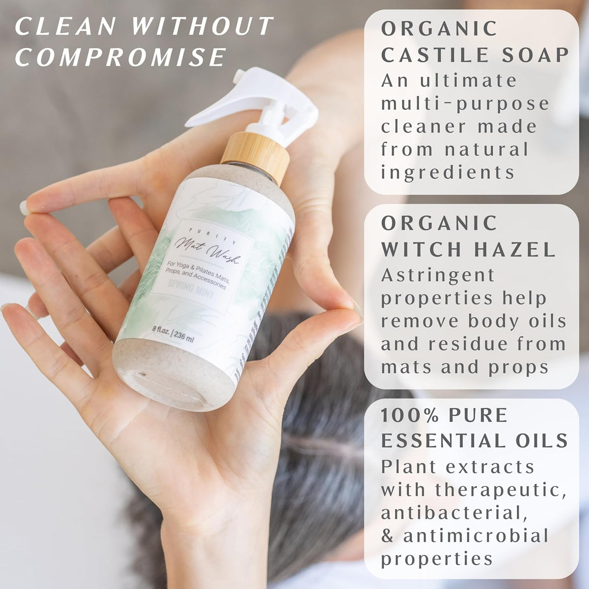 Organic Yoga Mat Cleaner Spray | 8oz Summer Bloom with Microfiber Cloth | Made in the USA | Safely and Effectively Cleans All Mats and Pilates + Yoga Accessories