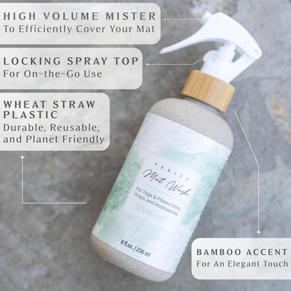 Organic Yoga Mat Cleaner Spray | 8oz Summer Bloom with Microfiber Cloth | Made in the USA | Safely and Effectively Cleans All Mats and Pilates + Yoga Accessories