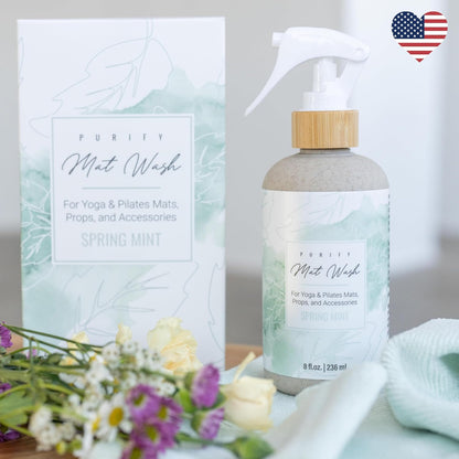 Organic Yoga Mat Cleaner Spray | 8oz Summer Bloom with Microfiber Cloth | Made in the USA | Safely and Effectively Cleans All Mats and Pilates + Yoga Accessories