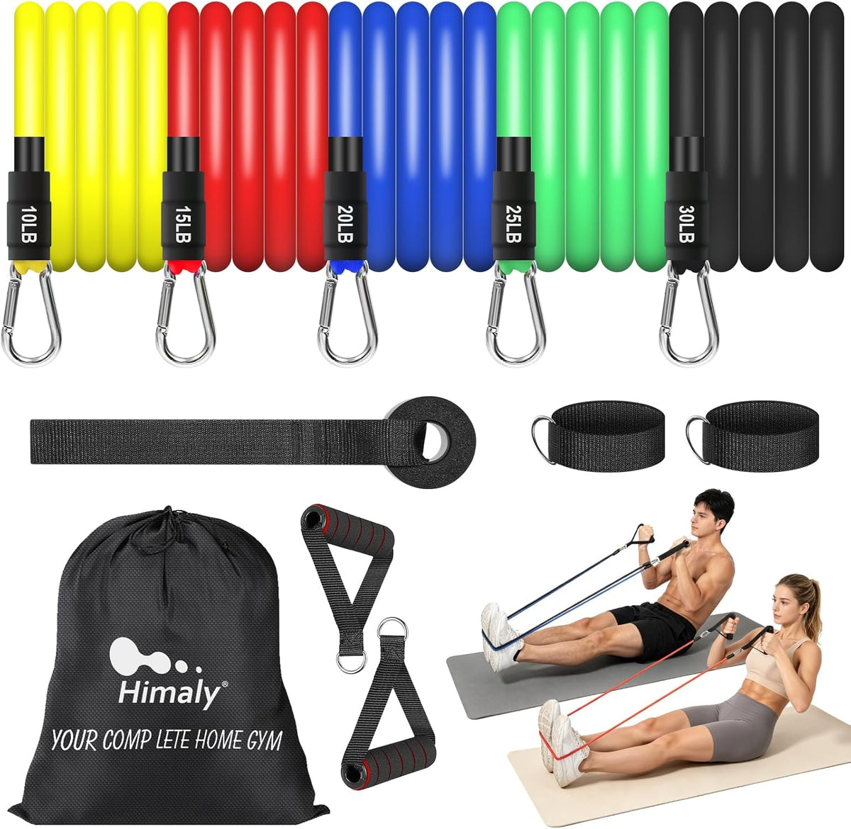 Resistance Bands Set, Exercise Bands Strength Training Fitness Bands Workout Elastic Bands with Legs Ankle Straps, Door Anchor, Handles & Carry Bag for Home Outdoor Workouts