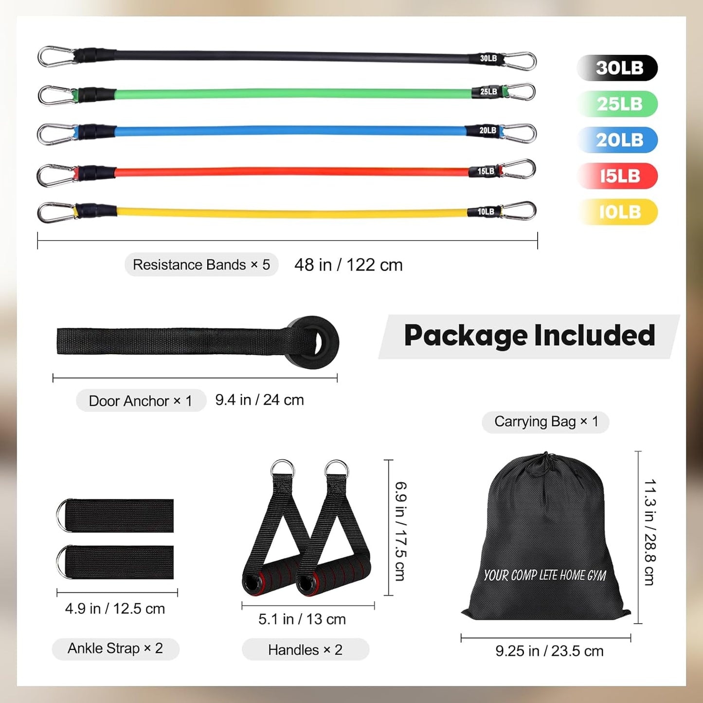 Resistance Bands Set, Exercise Bands Strength Training Fitness Bands Workout Elastic Bands with Legs Ankle Straps, Door Anchor, Handles & Carry Bag for Home Outdoor Workouts