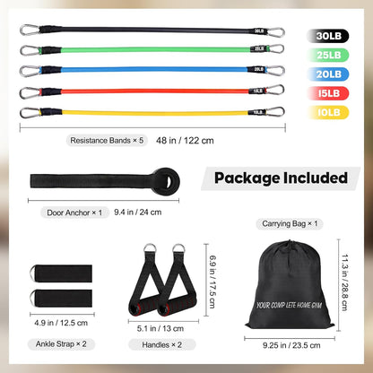 Resistance Bands Set, Exercise Bands Strength Training Fitness Bands Workout Elastic Bands with Legs Ankle Straps, Door Anchor, Handles & Carry Bag for Home Outdoor Workouts