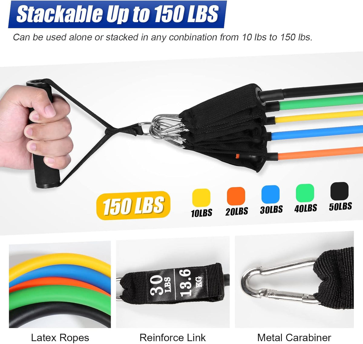 Resistance Bands Set, Exercise Bands Strength Training Fitness Bands Workout Elastic Bands with Legs Ankle Straps, Door Anchor, Handles & Carry Bag for Home Outdoor Workouts