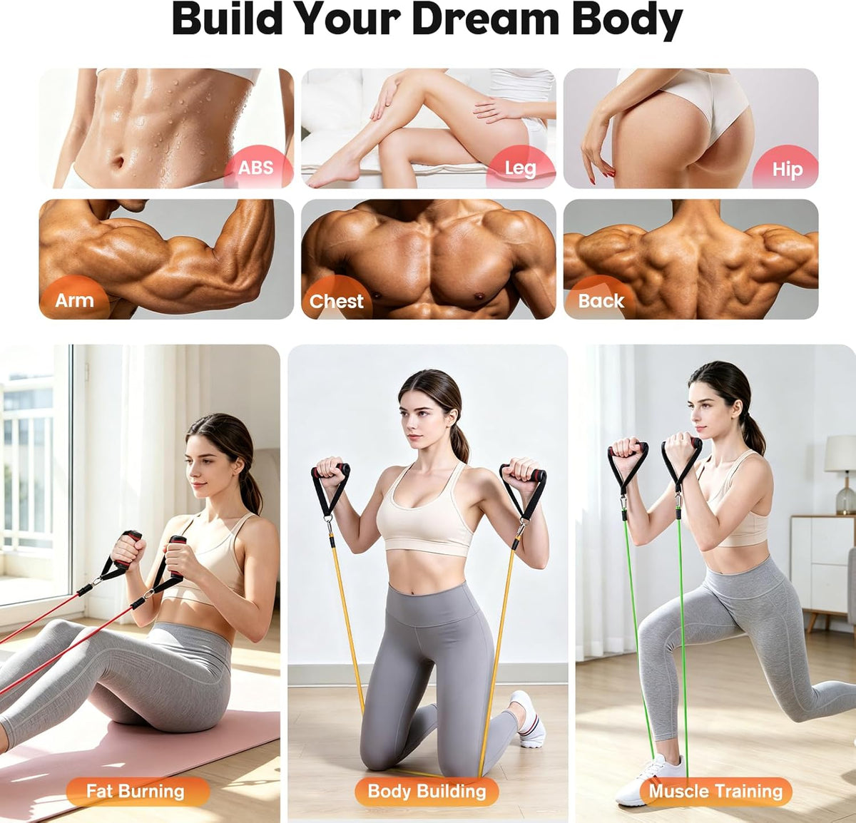 Resistance Bands Set, Exercise Bands Strength Training Fitness Bands Workout Elastic Bands with Legs Ankle Straps, Door Anchor, Handles & Carry Bag for Home Outdoor Workouts