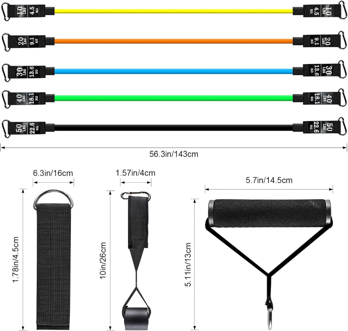 Resistance Bands Set, Exercise Bands Strength Training Fitness Bands Workout Elastic Bands with Legs Ankle Straps, Door Anchor, Handles & Carry Bag for Home Outdoor Workouts