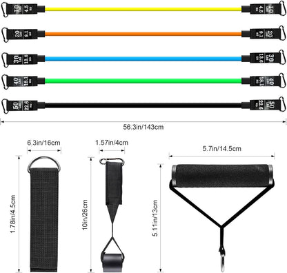 Resistance Bands Set, Exercise Bands Strength Training Fitness Bands Workout Elastic Bands with Legs Ankle Straps, Door Anchor, Handles & Carry Bag for Home Outdoor Workouts