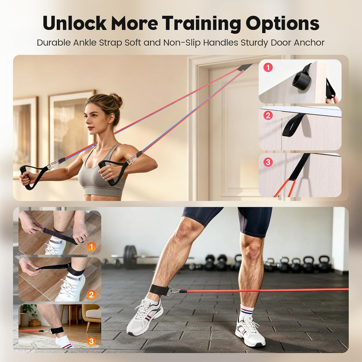 Resistance Bands Set, Exercise Bands Strength Training Fitness Bands Workout Elastic Bands with Legs Ankle Straps, Door Anchor, Handles & Carry Bag for Home Outdoor Workouts
