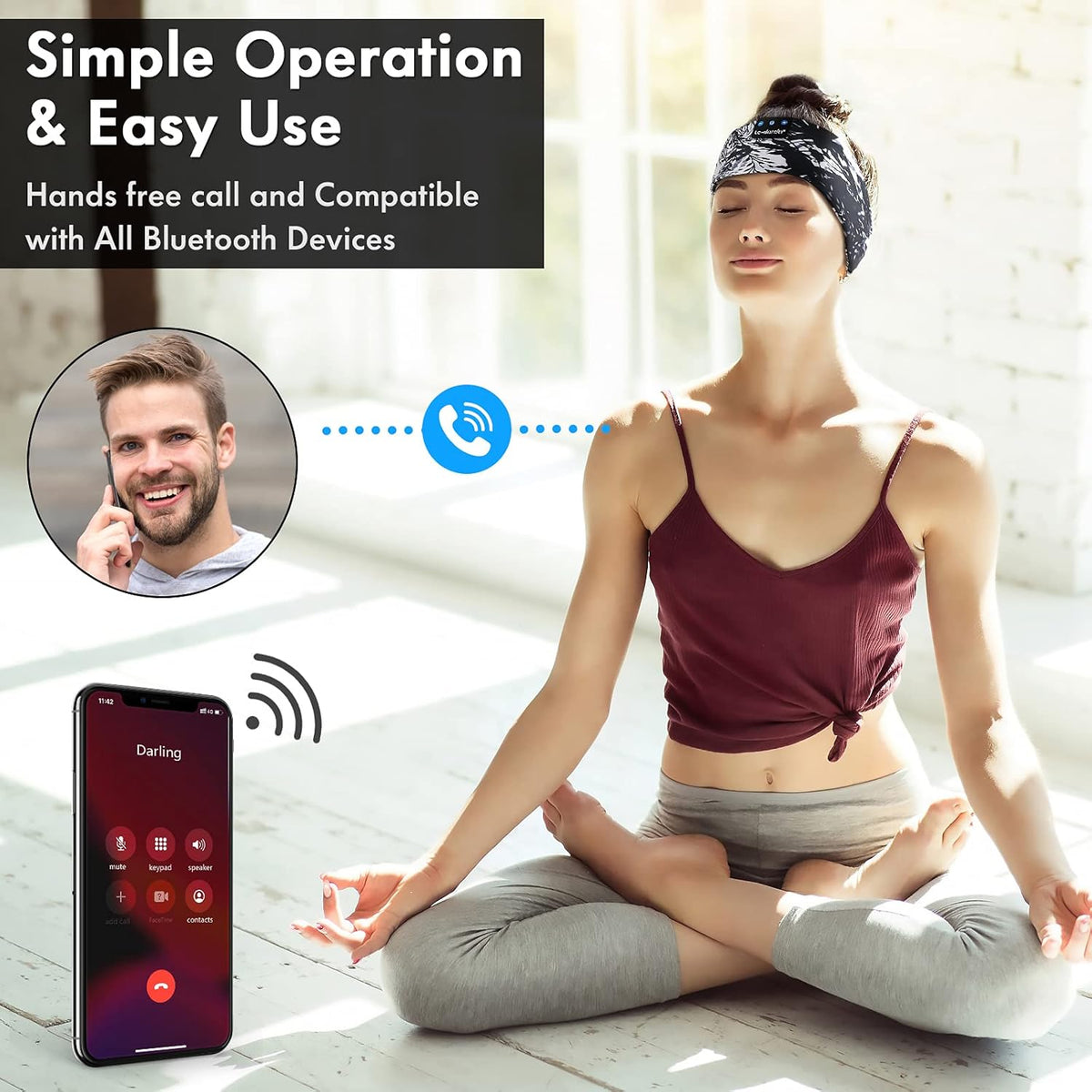 Sleep Headphones Headband Bluetooth 5.4, Sports Headband Earphones Wireless with Speaker Microphone USB C for Women Sleeping Gift Workout Jogging Yoga Insomnia Travel Meditation, Butterfly