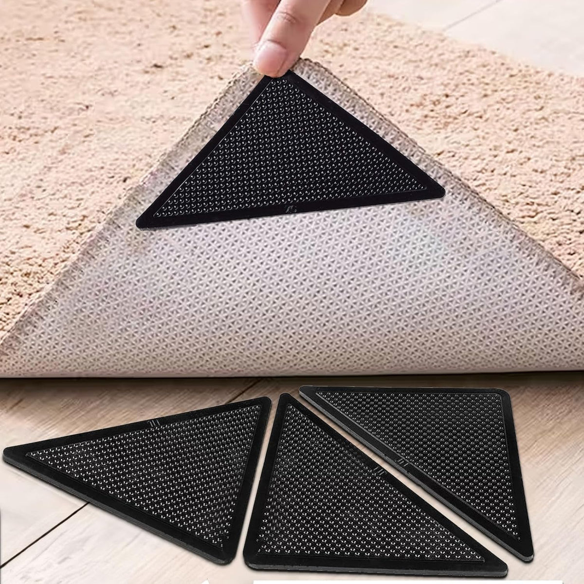 ® Heavy Duty Non-Slip Reusable Rug Corner Pads - Double-Sided Adhesive Pad for Corners and Sides on Hardwood Floors, Area Rugs - Keep Your Rug in Place (Pack of 4)
