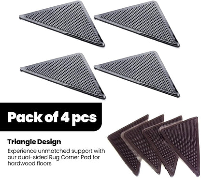 ® Heavy Duty Non-Slip Reusable Rug Corner Pads - Double-Sided Adhesive Pad for Corners and Sides on Hardwood Floors, Area Rugs - Keep Your Rug in Place (Pack of 4)