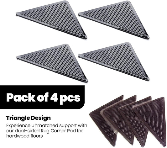 ® Heavy Duty Non-Slip Reusable Rug Corner Pads - Double-Sided Adhesive Pad for Corners and Sides on Hardwood Floors, Area Rugs - Keep Your Rug in Place (Pack of 4)