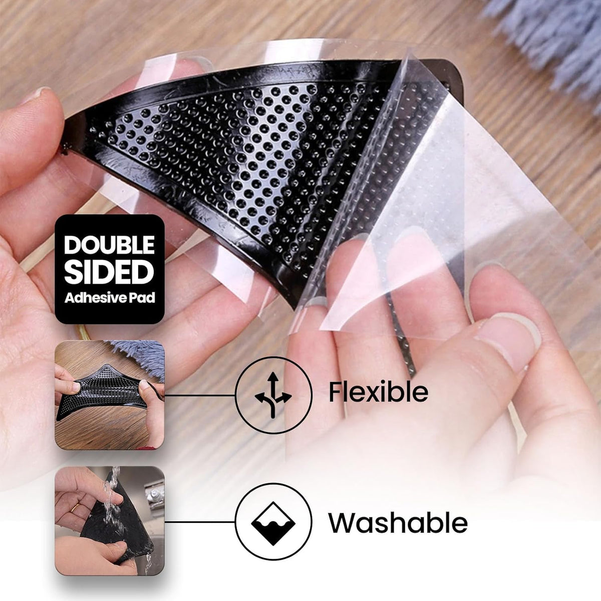 ® Heavy Duty Non-Slip Reusable Rug Corner Pads - Double-Sided Adhesive Pad for Corners and Sides on Hardwood Floors, Area Rugs - Keep Your Rug in Place (Pack of 4)