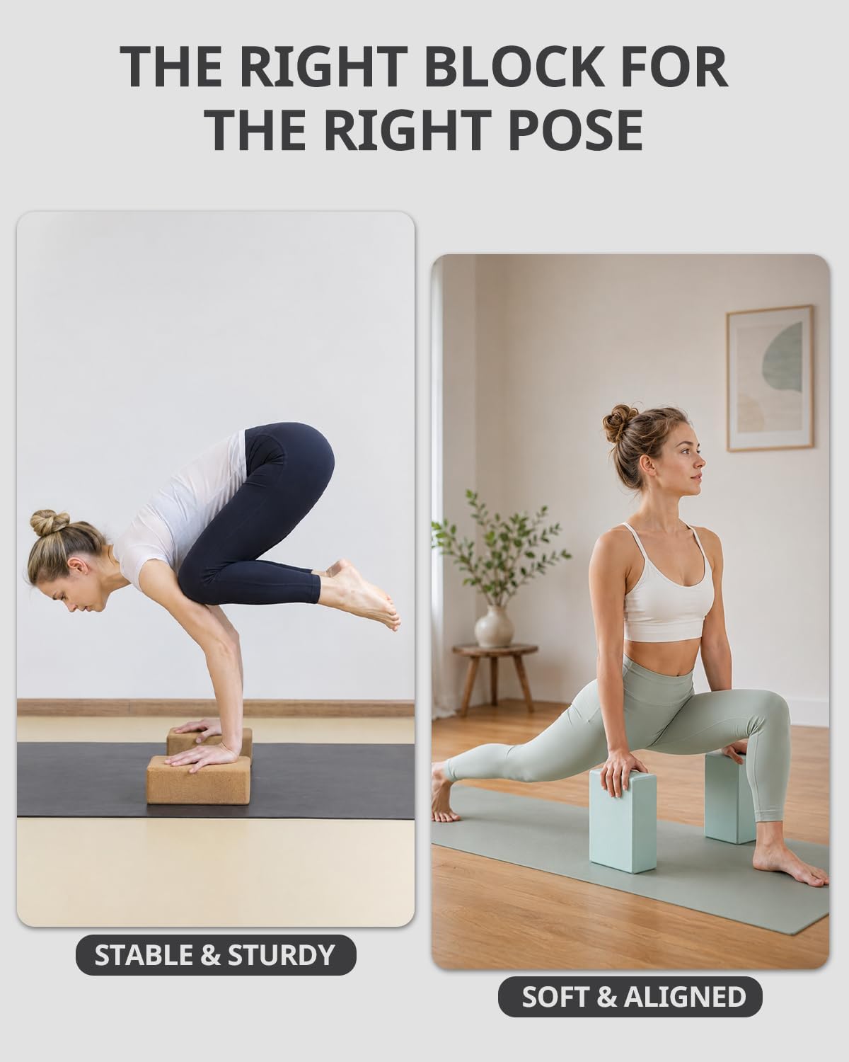 Cork Yoga Blocks, 2 Pack Yoga Blocks Natural Cork, High Density Yoga Block with Non Slip Surface, Eco-Friendly Yoga Accessories for Women, Ideal for Yoga, Pilates, Stretching