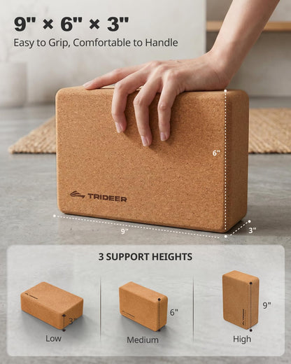 Cork Yoga Blocks, 2 Pack Yoga Blocks Natural Cork, High Density Yoga Block with Non Slip Surface, Eco-Friendly Yoga Accessories for Women, Ideal for Yoga, Pilates, Stretching