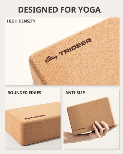 Cork Yoga Blocks, 2 Pack Yoga Blocks Natural Cork, High Density Yoga Block with Non Slip Surface, Eco-Friendly Yoga Accessories for Women, Ideal for Yoga, Pilates, Stretching