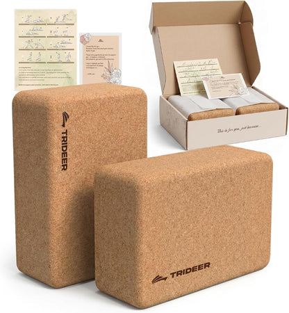 Cork Yoga Blocks, 2 Pack Yoga Blocks Natural Cork, High Density Yoga Block with Non Slip Surface, Eco-Friendly Yoga Accessories for Women, Ideal for Yoga, Pilates, Stretching