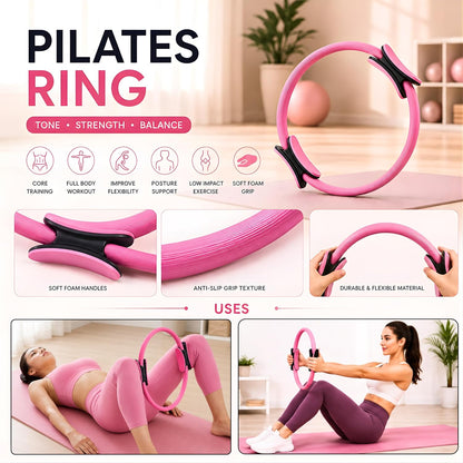Pilates Kit for Home Workouts, 20-in-1 Pilates Equipment Set with 14.5" Pilates Ring, Pilates Ball, Resistance Bands, Ankle Weights, Exercise Sliders, Yoga Ring & Knee Pads for Joint Protection