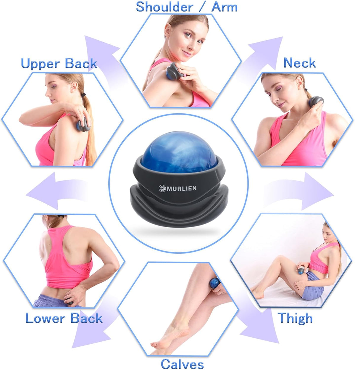 Massage Roller Ball, Tight and Sore Muscles Relief, Manual Massager, Alleviating Shoulder, Arms, Back, Legs, Calves or Muscle Tension - Gray