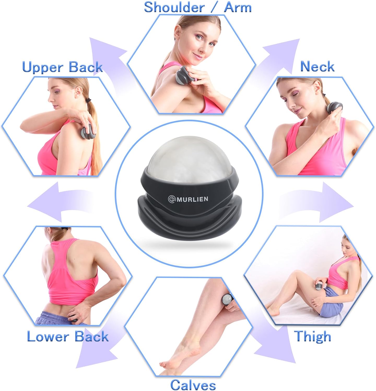 Massage Roller Ball, Tight and Sore Muscles Relief, Manual Massager, Alleviating Shoulder, Arms, Back, Legs, Calves or Muscle Tension - Gray