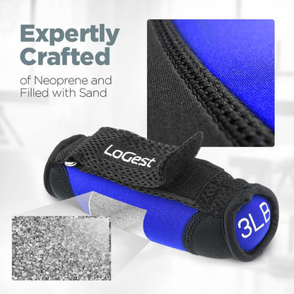 Soft Hand Weights - Adjustable Neoprene Dumbbells (1LB, 2LB, 3LB, 4LB) - Red, Yellow, Blue, Purple - Velcro Straps - Weight Training, Walking, Jogging, Aerobics, Yoga
