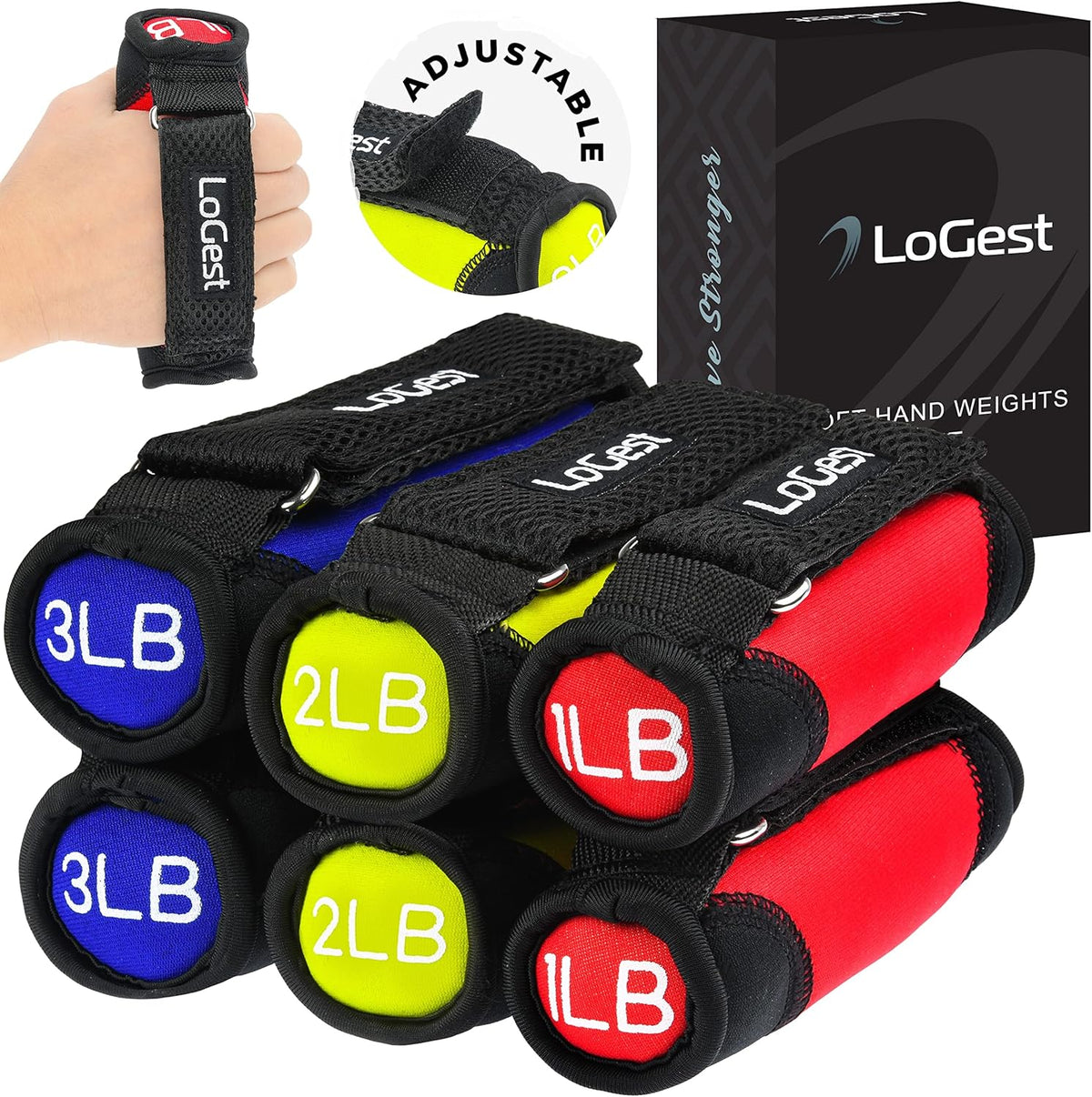 Soft Hand Weights - Adjustable Neoprene Dumbbells (1LB, 2LB, 3LB, 4LB) - Red, Yellow, Blue, Purple - Velcro Straps - Weight Training, Walking, Jogging, Aerobics, Yoga