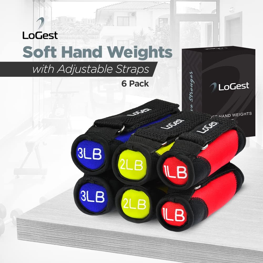 Soft Hand Weights - Adjustable Neoprene Dumbbells (1LB, 2LB, 3LB, 4LB) - Red, Yellow, Blue, Purple - Velcro Straps - Weight Training, Walking, Jogging, Aerobics, Yoga