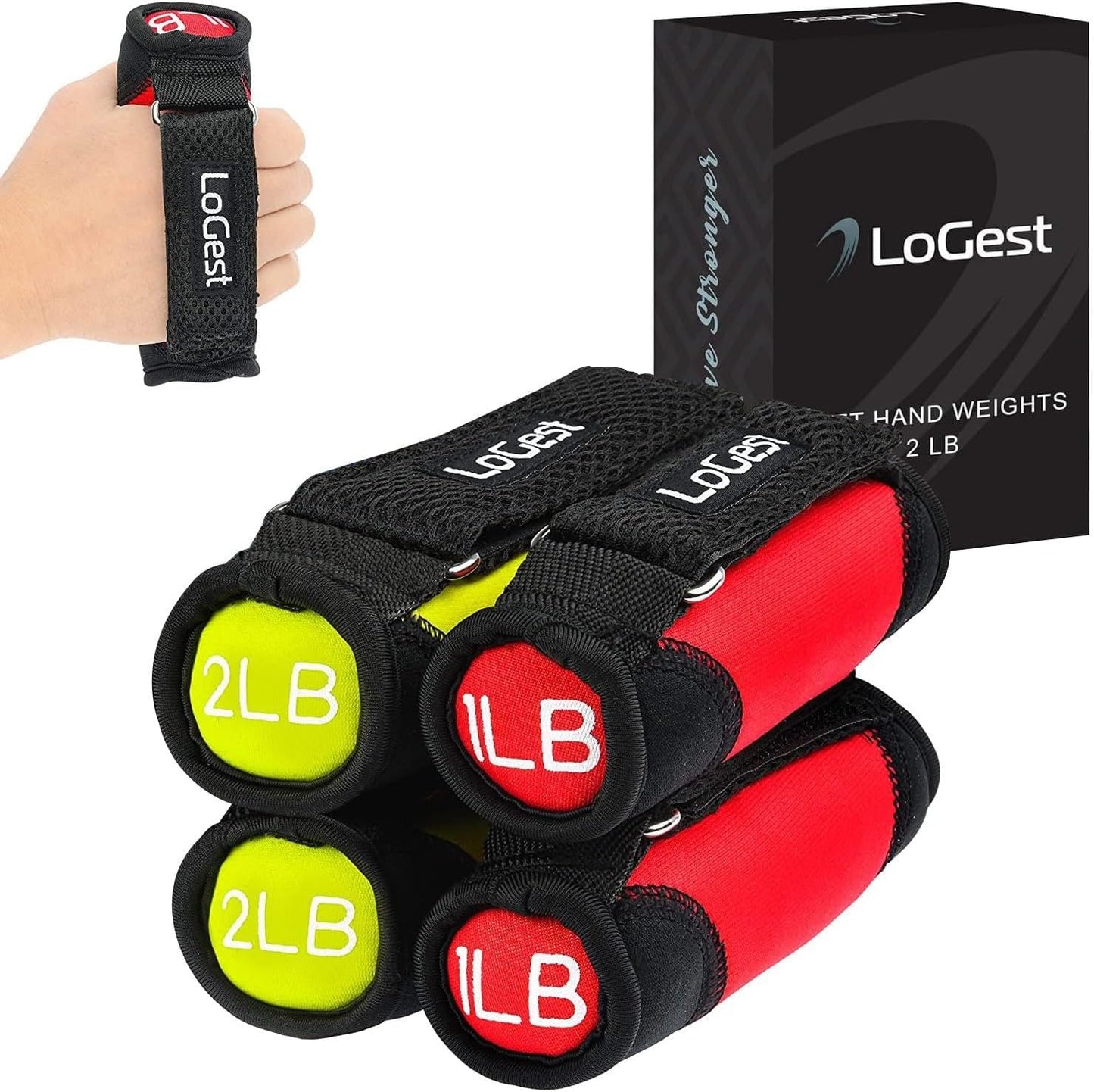 Soft Hand Weights - Adjustable Neoprene Dumbbells (1LB, 2LB, 3LB, 4LB) - Red, Yellow, Blue, Purple - Velcro Straps - Weight Training, Walking, Jogging, Aerobics, Yoga