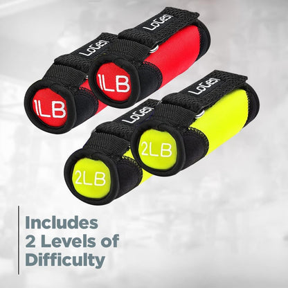 Soft Hand Weights - Adjustable Neoprene Dumbbells (1LB, 2LB, 3LB, 4LB) - Red, Yellow, Blue, Purple - Velcro Straps - Weight Training, Walking, Jogging, Aerobics, Yoga