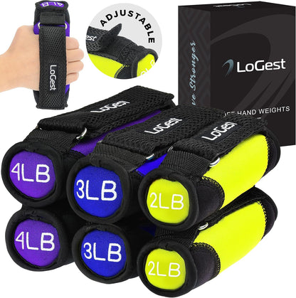 Soft Hand Weights - Adjustable Neoprene Dumbbells (1LB, 2LB, 3LB, 4LB) - Red, Yellow, Blue, Purple - Velcro Straps - Weight Training, Walking, Jogging, Aerobics, Yoga
