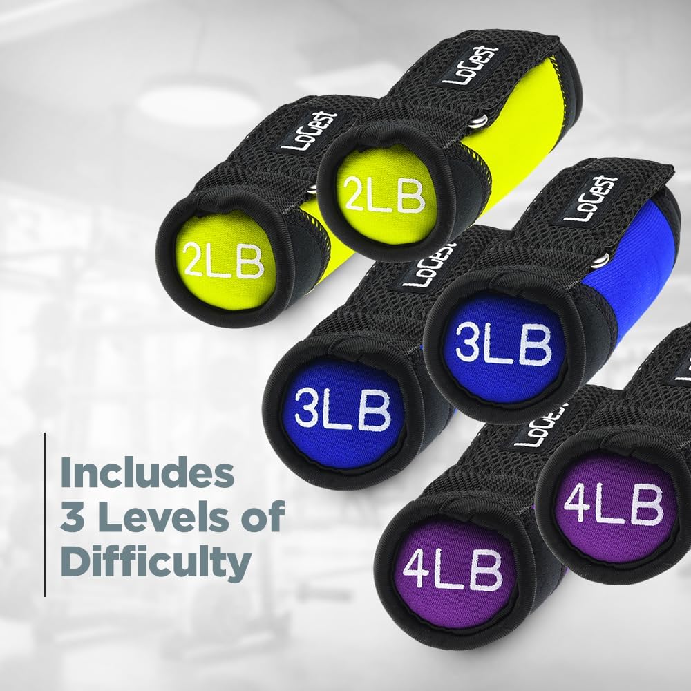Soft Hand Weights - Adjustable Neoprene Dumbbells (1LB, 2LB, 3LB, 4LB) - Red, Yellow, Blue, Purple - Velcro Straps - Weight Training, Walking, Jogging, Aerobics, Yoga