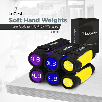 Soft Hand Weights - Adjustable Neoprene Dumbbells (1LB, 2LB, 3LB, 4LB) - Red, Yellow, Blue, Purple - Velcro Straps - Weight Training, Walking, Jogging, Aerobics, Yoga