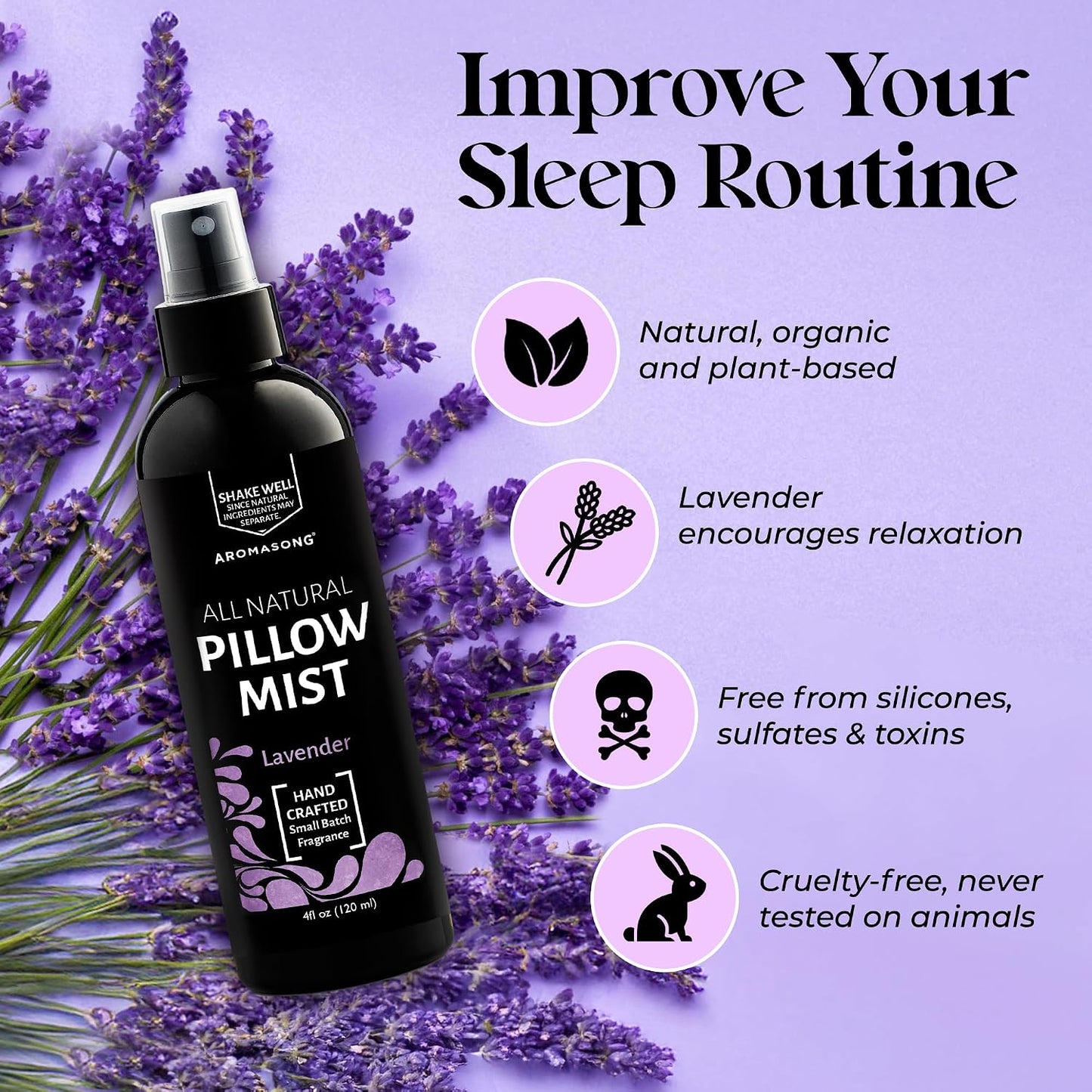 Lavender Pillow Spray for Sleeping - All Natural Calming Linen & Bedtime Sleep Mist for Deep Sleep - Pillow Spray Aromatherapy with Botanical Essential Oils for Relaxing Stress