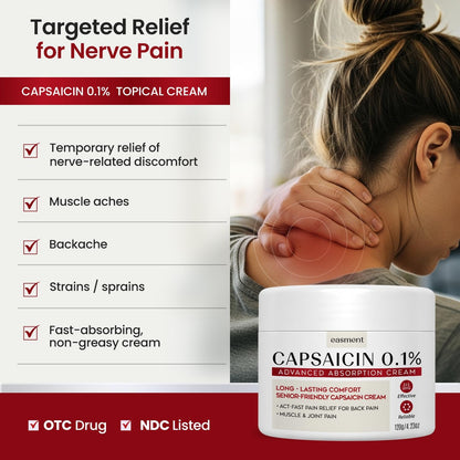 Capsaicin Pain Relief Cream – Topical & Muscle Pain Relief for Joint, Nerve & Back Pain – Medicated Pain Cream with Capsaicin 0.1% – Arnica, Aloe & Chamomile, 4.23 Fl Oz
