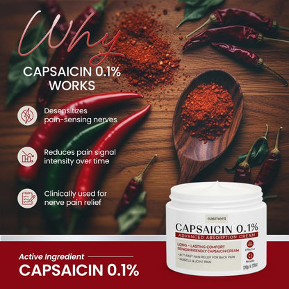 Capsaicin Pain Relief Cream – Topical & Muscle Pain Relief for Joint, Nerve & Back Pain – Medicated Pain Cream with Capsaicin 0.1% – Arnica, Aloe & Chamomile, 4.23 Fl Oz