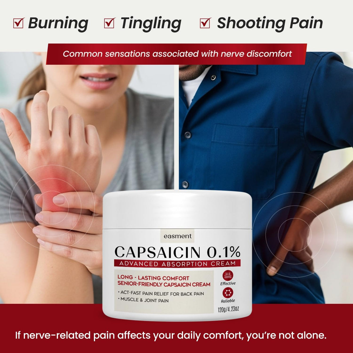 Capsaicin Pain Relief Cream – Topical & Muscle Pain Relief for Joint, Nerve & Back Pain – Medicated Pain Cream with Capsaicin 0.1% – Arnica, Aloe & Chamomile, 4.23 Fl Oz