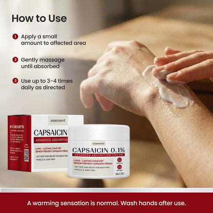 Capsaicin Pain Relief Cream – Topical & Muscle Pain Relief for Joint, Nerve & Back Pain – Medicated Pain Cream with Capsaicin 0.1% – Arnica, Aloe & Chamomile, 4.23 Fl Oz