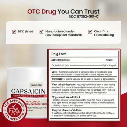 Capsaicin Pain Relief Cream – Topical & Muscle Pain Relief for Joint, Nerve & Back Pain – Medicated Pain Cream with Capsaicin 0.1% – Arnica, Aloe & Chamomile, 4.23 Fl Oz