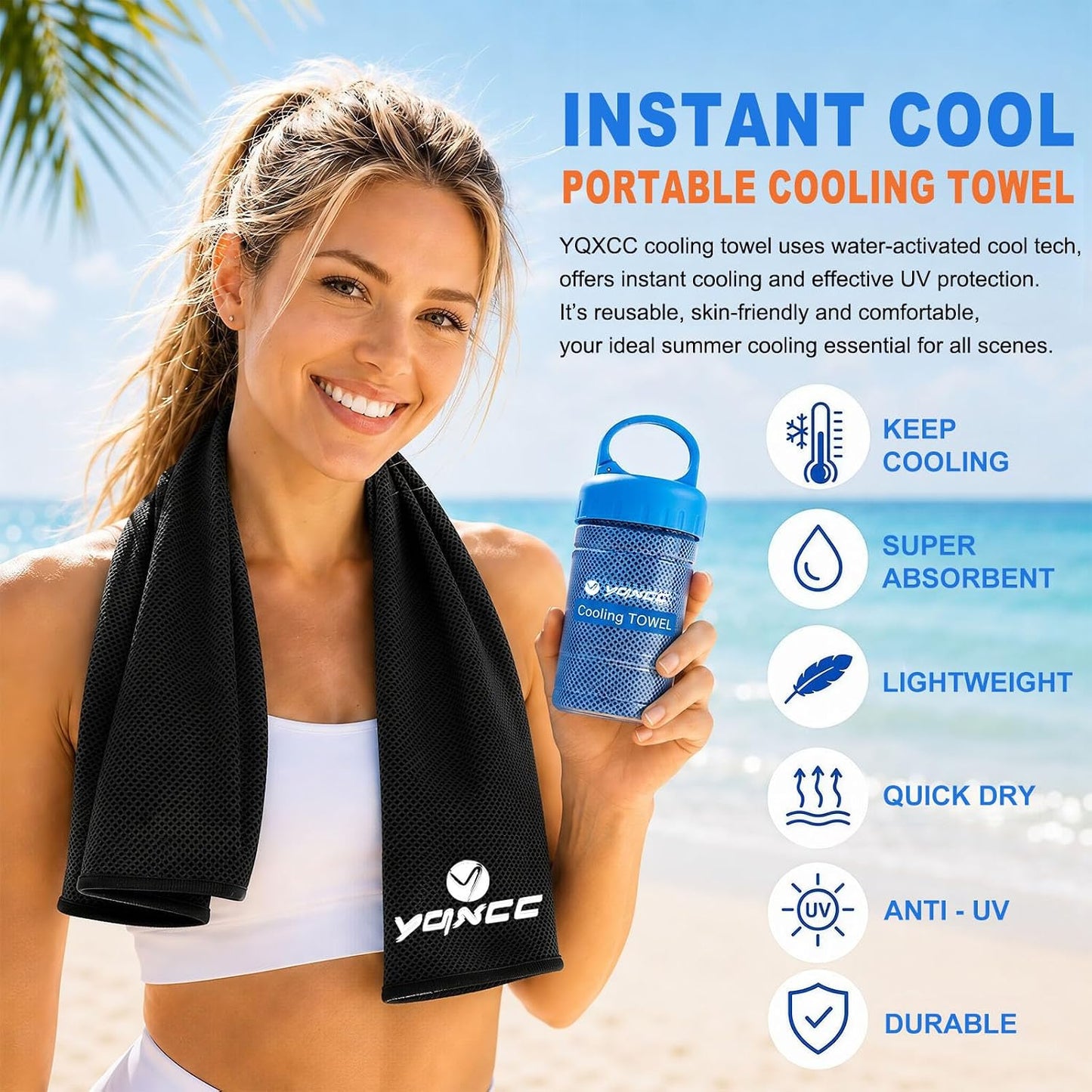 2 Pack Cooling Towels (47"x12"), Ice Cool Towel for Neck & Face