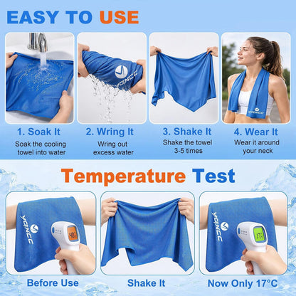 2 Pack Cooling Towels (47"x12"), Ice Cool Towel for Neck & Face