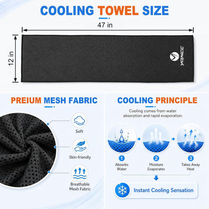 2 Pack Cooling Towels (47"x12"), Ice Cool Towel for Neck & Face