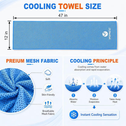 2 Pack Cooling Towels (47"x12"), Ice Cool Towel for Neck & Face
