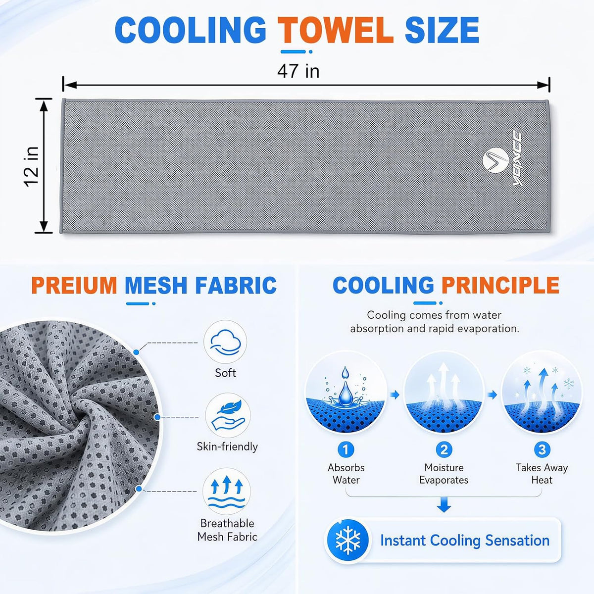 2 Pack Cooling Towels (47"x12"), Ice Cool Towel for Neck & Face