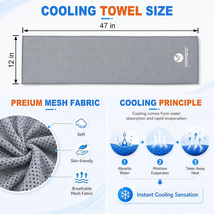 2 Pack Cooling Towels (47"x12"), Ice Cool Towel for Neck & Face