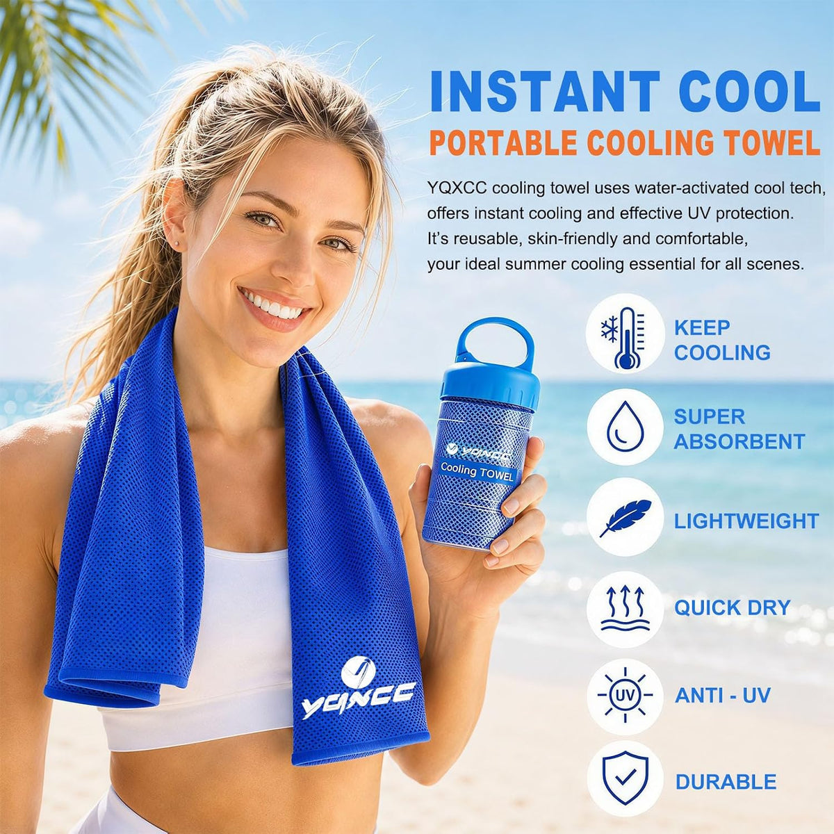 2 Pack Cooling Towels (47"x12"), Ice Cool Towel for Neck & Face