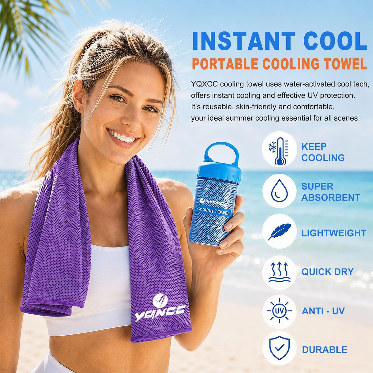 2 Pack Cooling Towels (47"x12"), Ice Cool Towel for Neck & Face