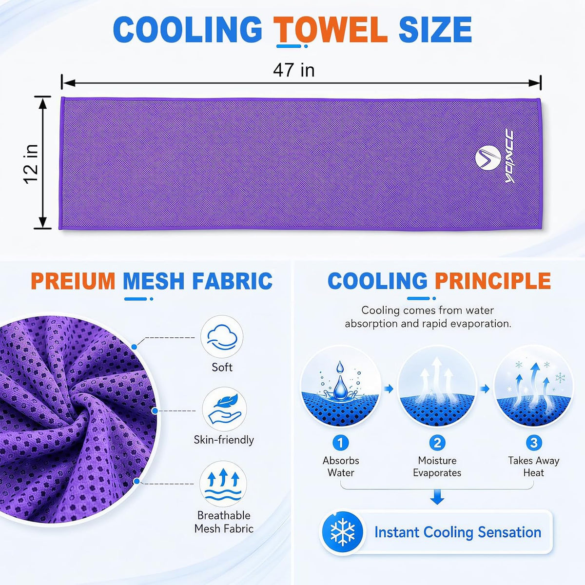 2 Pack Cooling Towels (47"x12"), Ice Cool Towel for Neck & Face