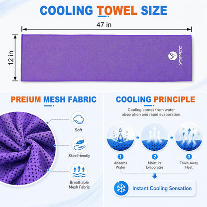 2 Pack Cooling Towels (47"x12"), Ice Cool Towel for Neck & Face