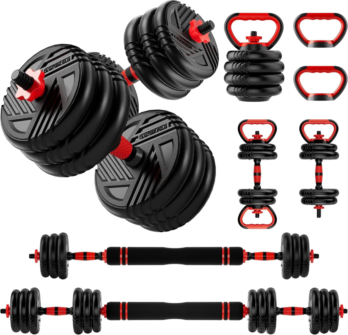 Adjustable Dumbbell Set, 20/30/45/70/90lbs, 5 in 1 Multi-Function Dumbbells | Converts to Barbell Kettlebell&Push up Stand, Free Weight Set for Home Gym Workout, Suitable for Men/Women Strength Training