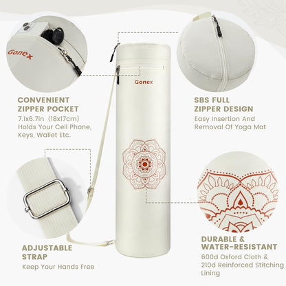 Yoga Mat Bag with Full-Zip Design, Fits Most Mats | 600D Oxford Fabric, Wet Pocket, Front Zip Pocket, Adjustable Strap, Fits Mats up to 26"